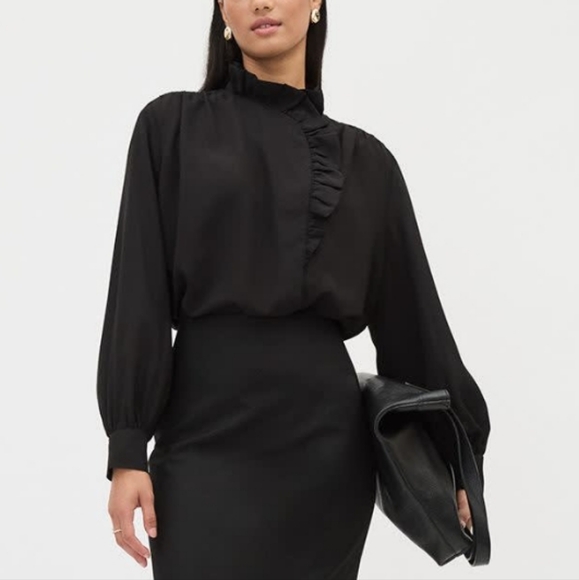 RW&CO Black Ruffled Mandarin Collar Blouse - Picture 4 of 5